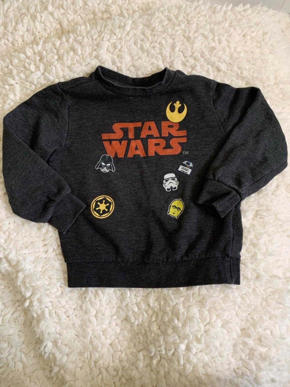 Star Wars 4T Dark Gray Sweatshirt with Orange Logo and Character Accents